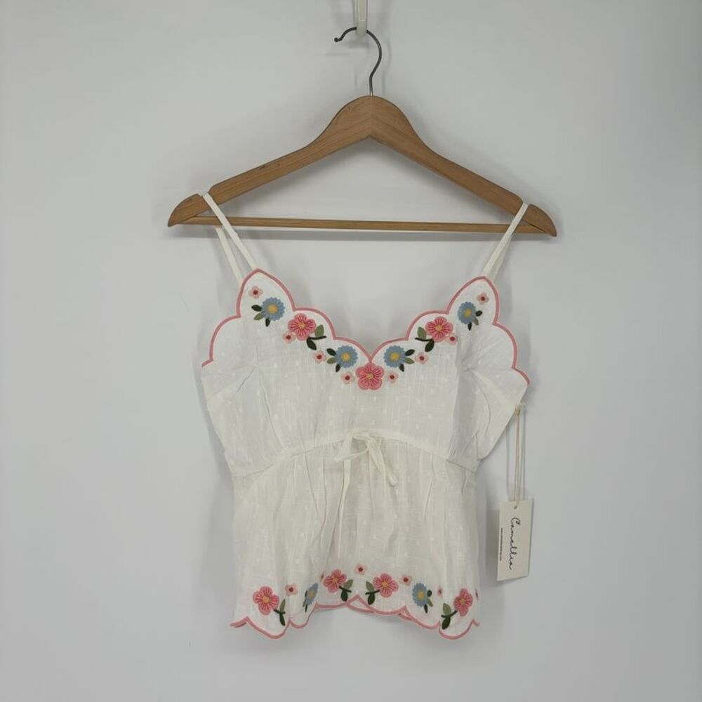 Kaia Floral Embroidered Cotton Tank and Shorts Set-off white
